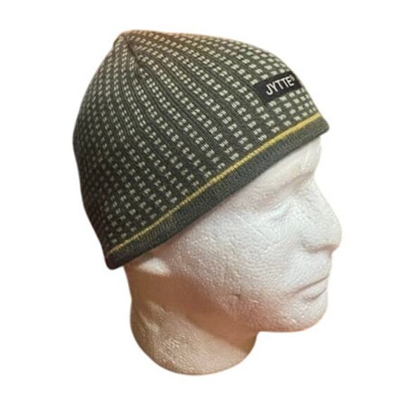 Jytte Wool Knit Beanie Winter Hat Green w Yellow Strip on Band Ski Snowboard - Picture 4 of 7